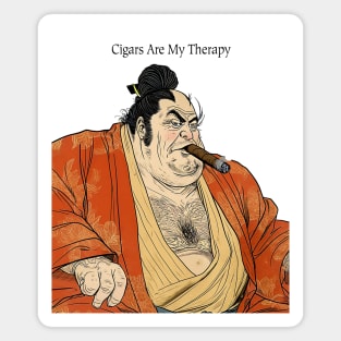 Puff Sumo: Cigars Are My Therapy on a light (Knocked Out) background Magnet